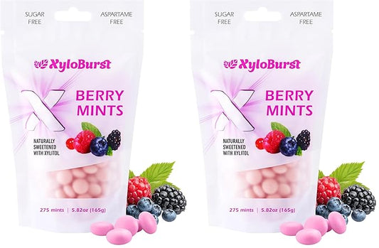 XyloBurst - Xylitol Mints | Sugar Free Breath Mint for Oral Health | Gluten Free, Vegan, Keto Friendly | Aspartame Free Mints | Berry | 275 Count (Pack of 2)