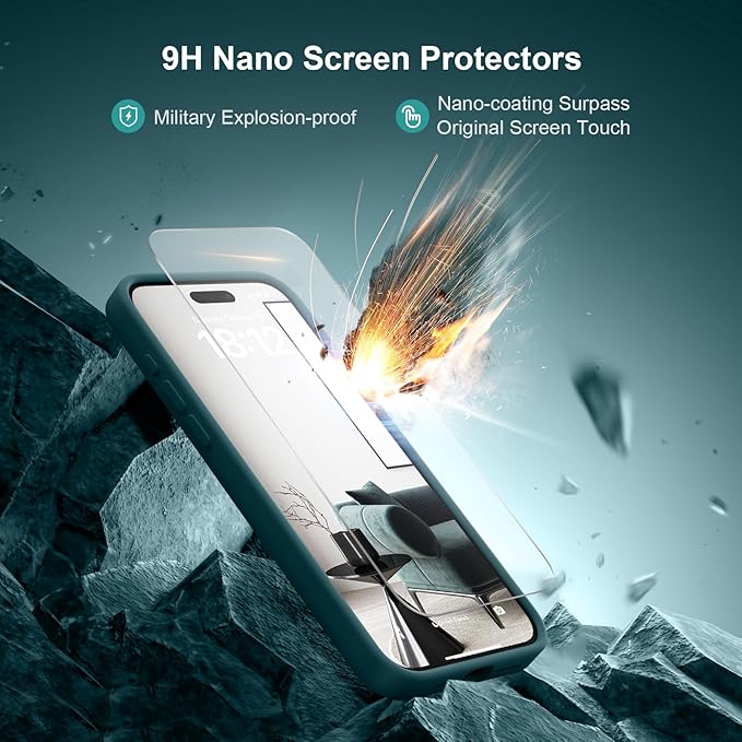 Magnetic for iPhone 15 Pro Case, Compatible with MagSafe, with 9H Nano Screen Protectors, Full Camera Protection, Silicone Shockproof Microfiber Lining Phone Case 6.1", Teal