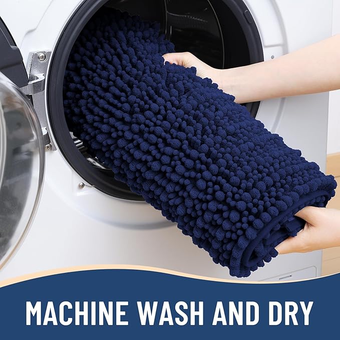 Arotive Luxury Chenille Toilet Rugs U-Shaped, Extra Soft Thick Absorbent Bathroom Mat, Non-Slip Shaggy Plush Contour Rugs, Machine Wash Dry Bath Mat for Toilet Base, 24x24, Navy