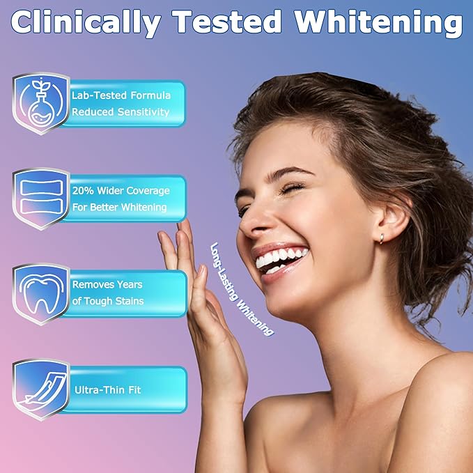 Premium Teeth Whitening Strips, Comfortable Ultra-Thin, No-Residue, Non-Slip, Enamel-Safe, Professional Dentist-Formula for 3X Faster Whitening & Tough Stains Remove | Travel-Friendly