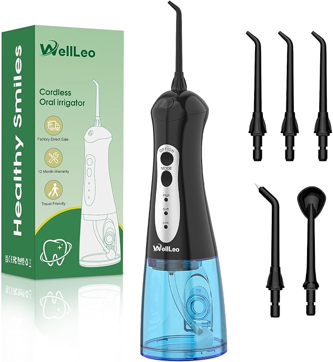 Water Flosser for Teeth, Portable Oral Irrigator Rechargeable Water Dental Flosser Pick with High Pressure 5 Jet Tips, IPX7 Travel Water Flossing for Brace Teeth Cleaner Gum Care