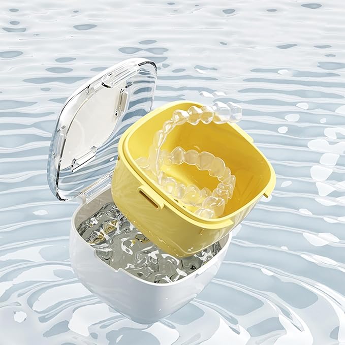 Denture Bath Case - Double Layer Retainer Container for Denture Cleaning Cup | Portable Mouth Guard Case for Dentures Jewelry Small Items, Travel Friendly Storage with Secure Lid, Easy to Carry