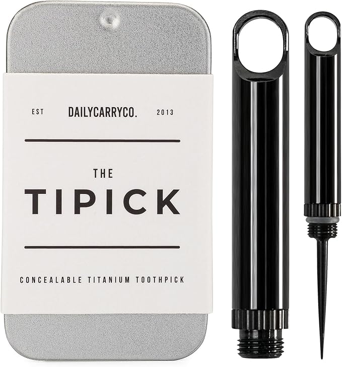 DAILYCARRYCO. TiPick Titanium Toothpick Holder - Portable Metal Travel Toothpick - Reusable EDC Micro Toothpick - Compact & Convenient - Carry On-the-Go - Titanium Construction, Black