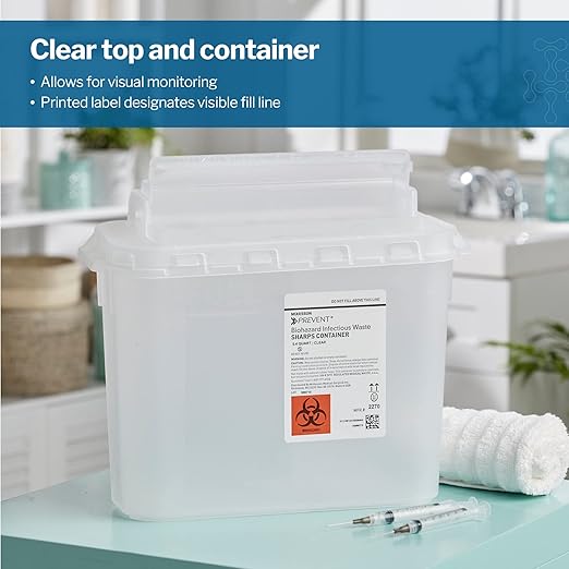 McKesson Prevent Sharps Container for Home Use, 5.4 Quart - for Biohazard Infectious Waste, Needle and Syringe Disposal - Translucent, Touchless Lid - White, 20 Count