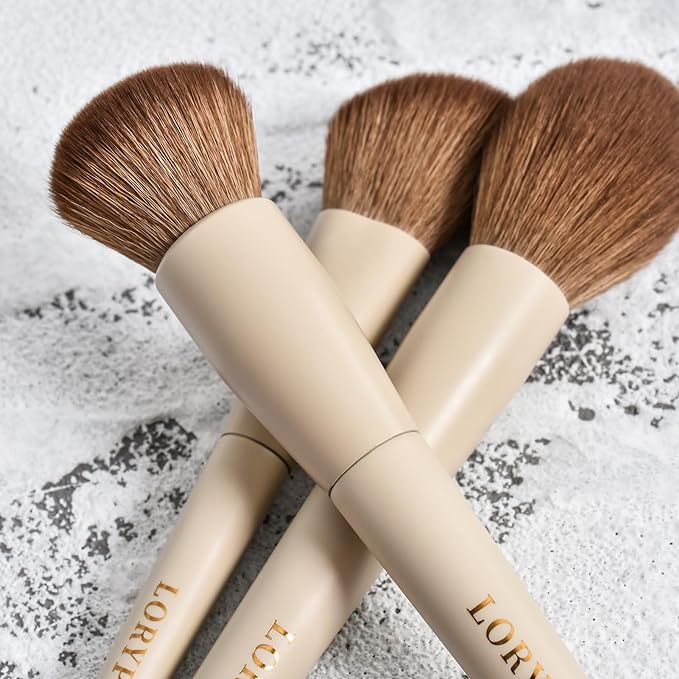 LORYP Makeup Brushes Set Labeled 18 Piece Face and Eye Brush Set Ultra soft hair Foundation, Concealer, Blush, Contour, Blending, Eyeshadow Khaki Brush kit