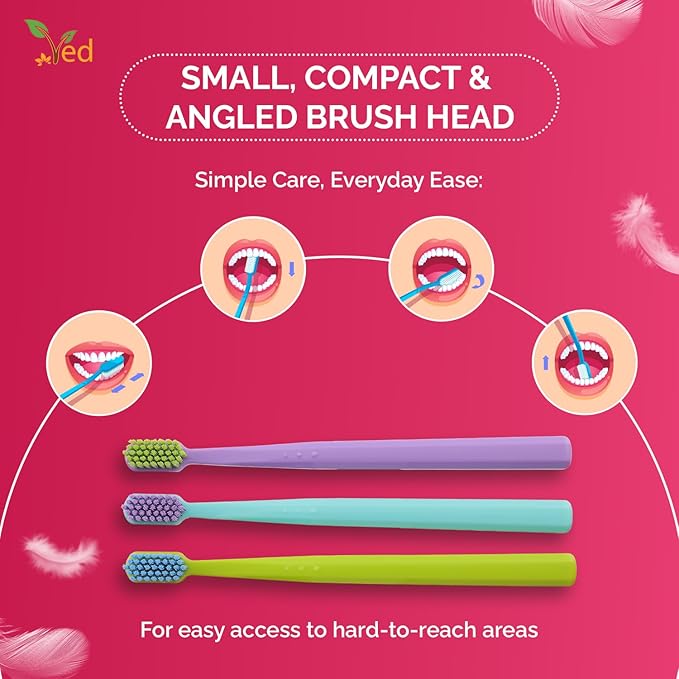 Ved Replacement Heads for Tooth Brush - Brush Head Pack, Soft Bristle Toothbrushes for Adults, Medium & Extra Soft Options, Adults with 5,460 Super Soft Bristles for Sensitive. (Purple+Cyan+Green)