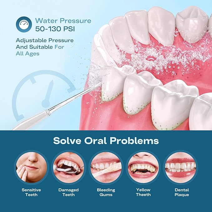 Cordless Water Flosser | Oral Irrigator for Sensitive Gums & Braces | Built-in Light for Self-Cleaning |4 Tips 2 Modes 18 Pressure Settings, Bag | Portable Water Flossers Rechargeable & Waterproof