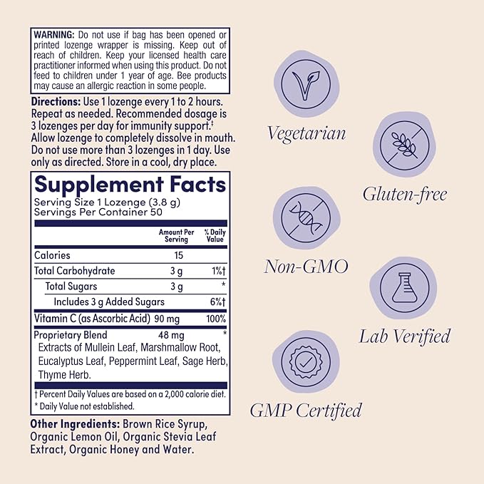 ZAND Immunity Lemon Honey Throat Lozenges 2 Pack with Vitamin C, Organic Honey - Good-for-You Dry Mouth Lozenges - Immune Support Supplement - Natural Flavor, Vegetarian, Gluten Free, 50ct ea