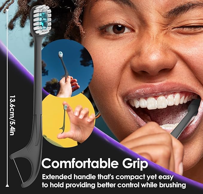 Pinkart 5 in 1 Disposable Toothbrushes with Toothpaste – Individually Wrapped Mini Travel Toothbrushes with Prepasted Toothpaste, Mouthwash Beads, Floss & Tongue Scraper | to-Go Oral Care (12 Count)