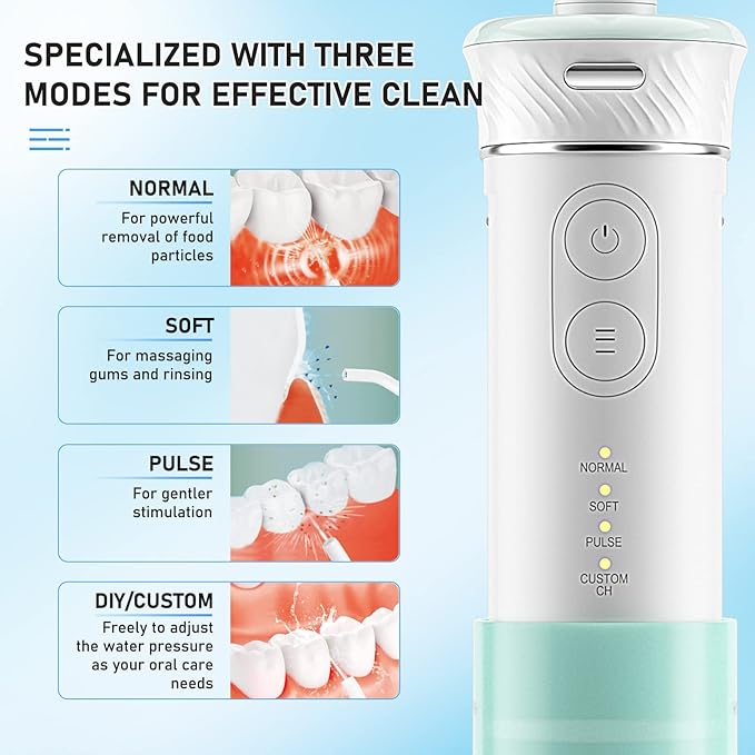Hangsun Water Flosser Cordless Oral Irrigator Portable Teeth Cleaner HOC600 IPX7 Waterproof Electric Dental Flossers with DIY Modes 6 Jet Tips for Braces Care Travel and Home Use