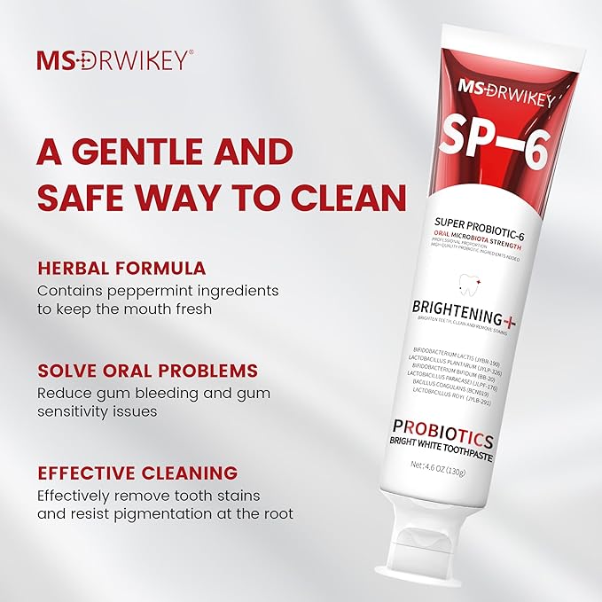 SP-6 Probiotic Whitening Toothpaste - Enhanced Formula with 6 Probiotics for Teeth Whitening and Gum Health - Enamel-Safe, Fluoride-Free, Fresh Mint Flavor, 4.6oz (3)