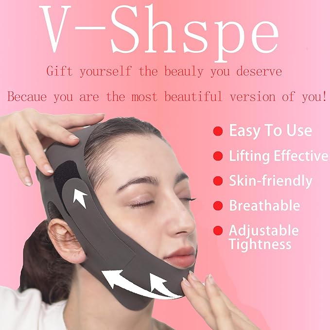 V Line Lifting Mask Chin Strap for Sleeping, Face Lifting Strap, Chin Strap, V Line Mask, Jawline Shaper, Jaw Strap, Double Chin Reducer,Face Lift Tape & Snoring Solution (Black)