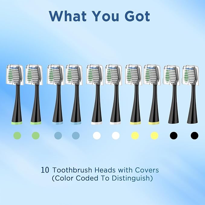 Replacement Toothbrush Heads for Waterpik Complete Care 5.0/9.0 (CC-01/WP-862), with Covers, 10 Count, Black