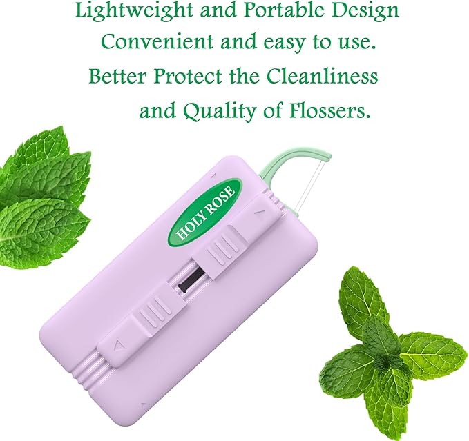 Holy rose Portable Flosser Dispenser with Twin-Line Dental Floss Picks Floss 10 Count,Two-Way Dispense Floss Stick Mint Flavor,Portable Case is Travel Most Effective Tool for Oral Care.
