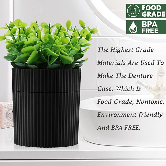 Denture Bath, Invisible Denture Case Designed As Artificial Eucalyptus Potted Plants, Denture Cup With Strainer For Retainer, Mouth Guard & Dentures, Perfect For Home Decoration…