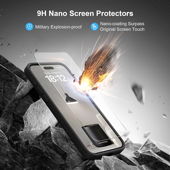 Magnetic for iPhone 15 Pro Case, Compatible with MagSafe, with 9H Nano Screen Protectors, Full Camera Protection, Silicone Shockproof Microfiber Lining Phone Case 6.1", Black