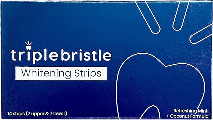Triple Bristle Teeth Whitening Strips for Adults | Sensitive Teeth Friendly | 14 Teeth Strips Per Box | Whitening Strips Without Sensitivity | Mint + Coconut
