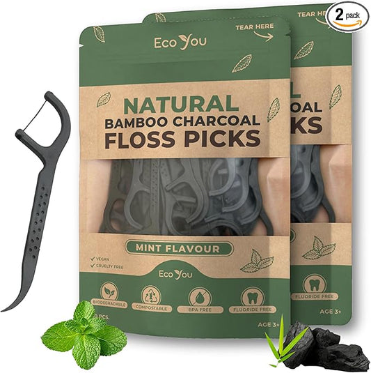 Biodegradable Floss Picks | 100 Count (2 Pack) | Mint Flavor, Candililla Wax | Sustainable & Reusable | Vegan & Cruelty-Free | Bamboo Floss Picks, Bamboo Toothpicks