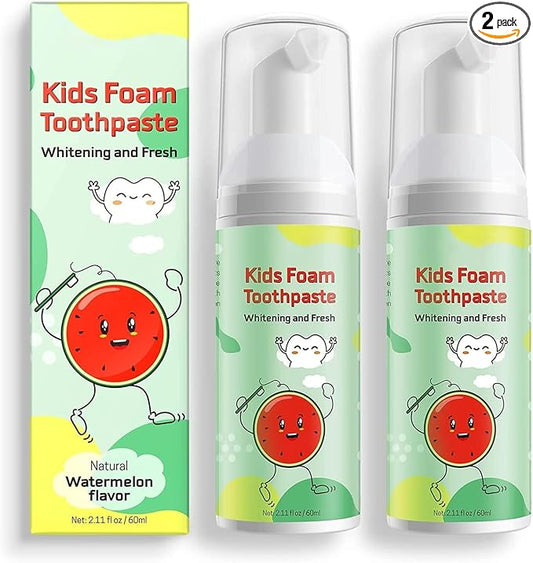 Foam Toothpaste Kids,Toddler Toothpaste with Low Fluoride & Natural Formula to Reduce Plaque, Kids Toothpaste for U Shaped Toothbrush for Children Ages 3 Plus (120 ML, Watermelon)