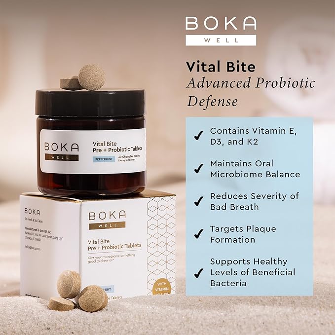 Boka Fluoride Free Toothpaste Nano Hydroxyapatite, Whitening* - 4 Fl Oz 1Pk + Boka Vital Bite Oral Probiotics for Mouth Bad Breath - 30ct Dental Probiotics Tablets