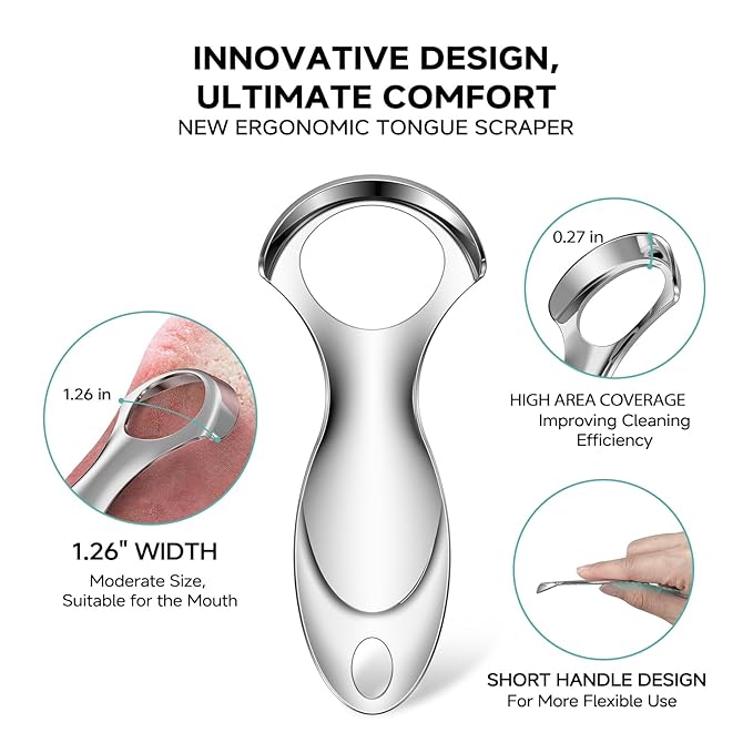 RONAVO Tongue Scraper for Adults, Metal Tongue Cleaner (2024) Tongue Coating Removal Bad Breath Care, Tongue Scraper with Black Carrying Case for Travel & Business Trips, Portable Storage