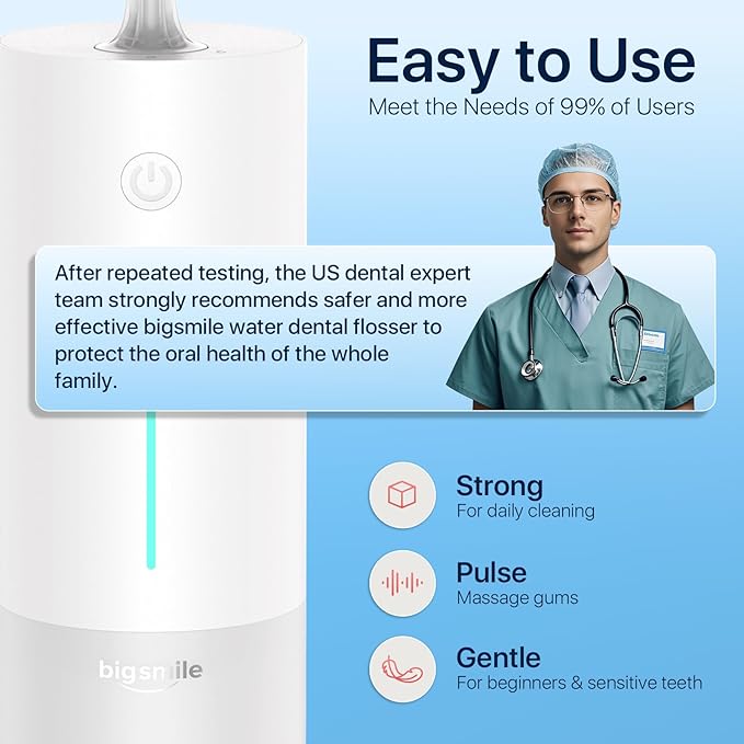 Bigsmile Water Dental Flosser, Portable Cordless, 200ML, Rechargeable, IPX7 Waterproof, Effectively Keep Mouth Clean and Healthy (White)