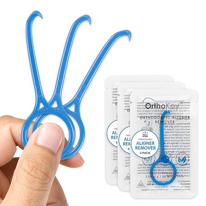 OrthoKey Clear Aligner Removal Tool - Expert Grabber Remover for Invisible Removable Braces & Retainers - Innovative Dental Accessory for Effortless Alignment Care - Blue, 3-Pack