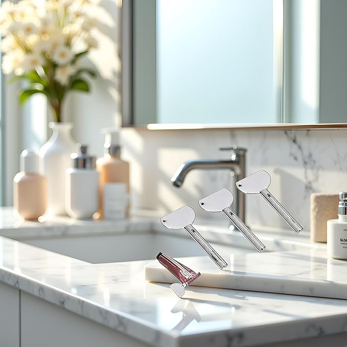 3Pcs Silver Stainless Steels Metal Tube Squeezer Keys Salon Toothpaste Tube Squeezers Toothpaste Roller, Rolling Toothpaste Squeezer, Bathroom Safety, Aids and Accessories
