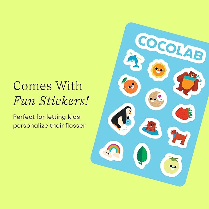 Cocolab Kids Reflosser, Reusable, BPA-Free Flosser for Children with Sticker Pack, Dentist-Designed Eco-Friendly Oral Care Tool, Floss Holder for Healthy Teeth (Floss Not Included)