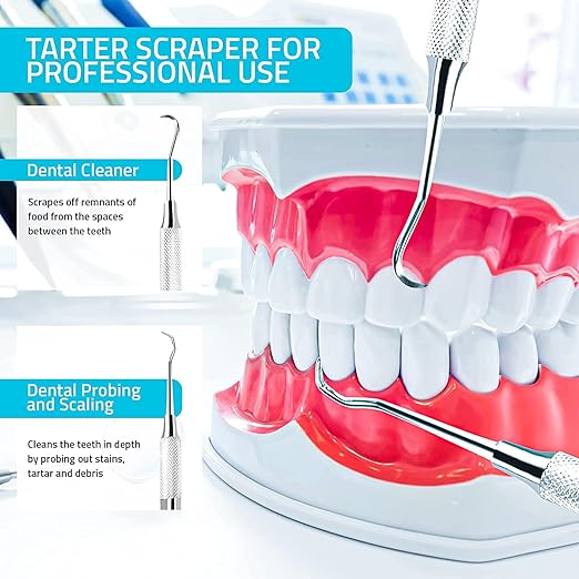 Utopia Care Professional Dental Tartar Scraper Tool, Dental Pick, 6.5 Inch Double Ended Tartar Remover for Teeth, Plaque Remover, Tooth Scraper, Silver, Pack of 2