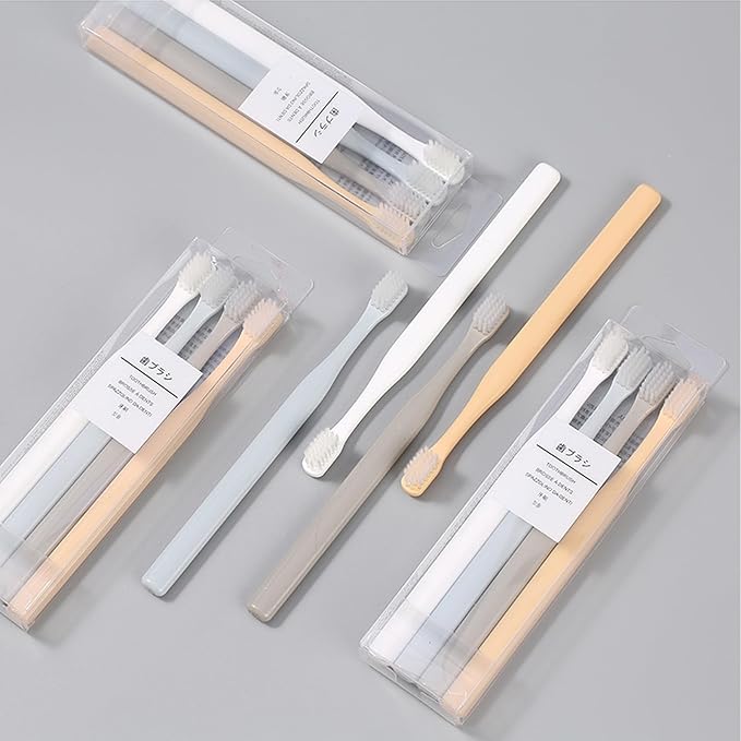 Minimalist Solid-Color Soft-Bristle Toothbrushes, 4-Pack Family-Size Travel Toothbrushes
