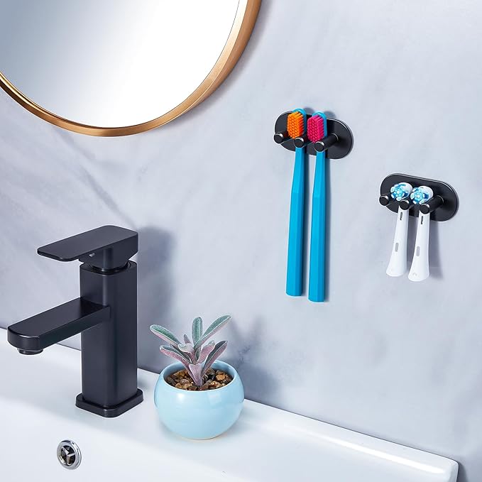 Electric Toothbrush Head Holder, Toothbrush Holders Wall Mounted, Adhesive Tooth Brush Head Holder Organiser, Electric Toothbrushs Holder, Shower Tooth Brushing Holder (Black, Small)
