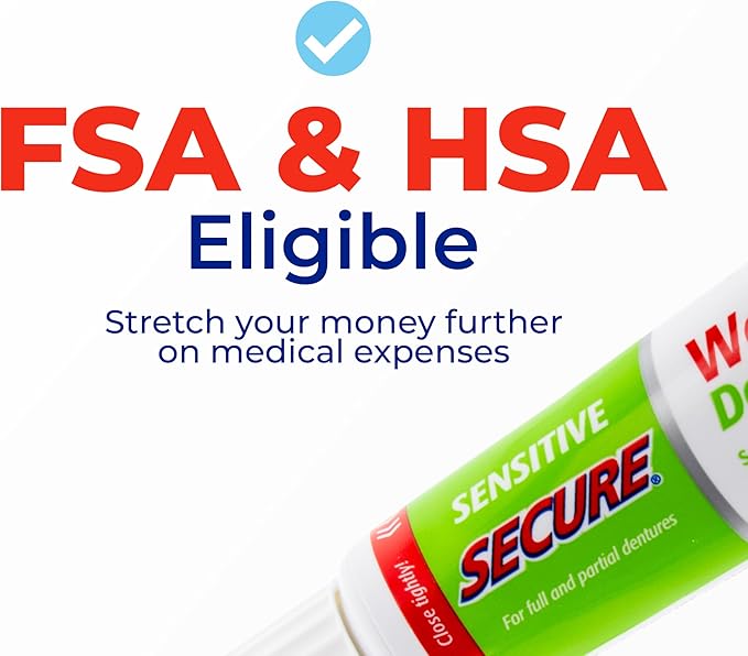 Secure Sensitive Gums Waterproof Denture Adhesive Zinc Free with Aloe Vera & Myrrh - Extra Strong 12 Hour Hold - 1.4 oz