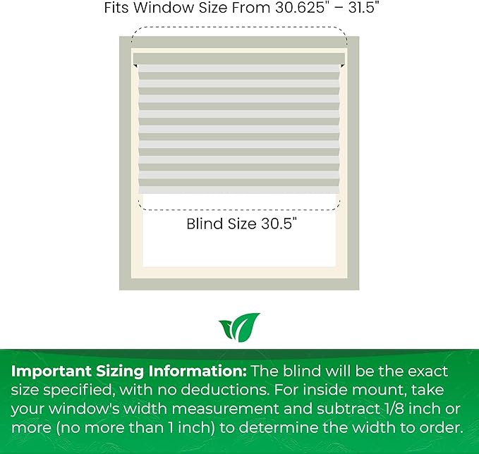 CALYX INTERIORS Cellular Honeycomb Shade, Light Filtering, Cordless, 3/8" Single Cell, 30.5" W x 48" H, White