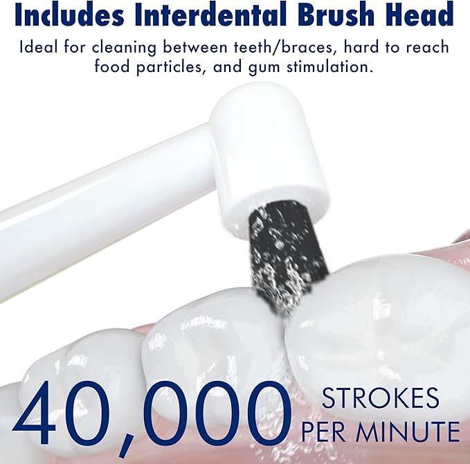 Sonic-FX Solo Sonic 3 Brushing Modes Toothbrush with Smart Timer, Rechargeable Charging Dock | Electric 1 Interdental and 2 Tooth Brush Heads Toothbrush Includes Replacement of Heads, White