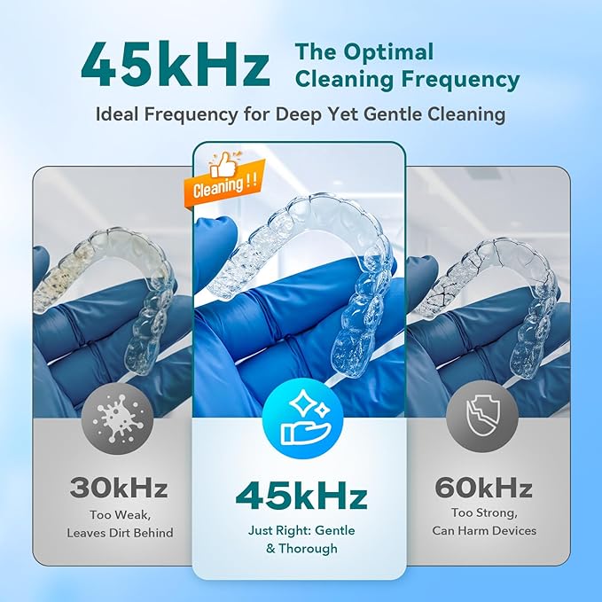Dental Ultrasonic Retainer Cleaner Machine: 45kHz Dental Cleaning Pod for Denture, Mouth Guard, Night Guard, Aligner, Braces, Toothbrush Head & Jewelry, UV Cleaner with Digital Timer & 4 Modes, Green