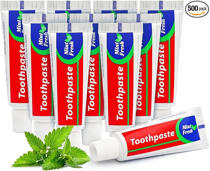 500 pcs Travel Size Toothpaste Bulk, 0.88oz/25 Grams Small 4x1.4 inches Mint Mini Disposable Toothpaste Travel Size Bulk for Hotel,Guests,Homeless,Charity
