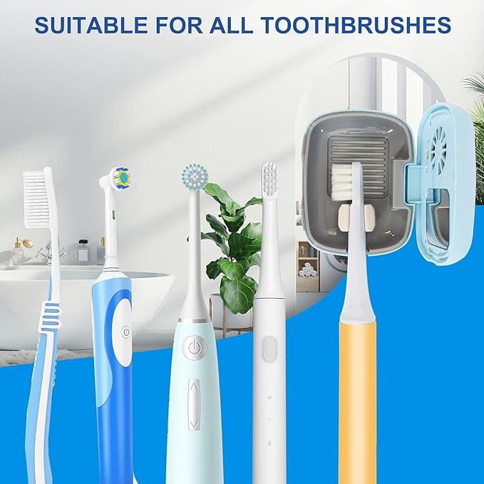 Toothbrush Travel Cover, Toothbrush Travel Case With Air Drying Function, Rechargeable Portable Toothbrush Travel Container with Holder for Household and Travell Blue