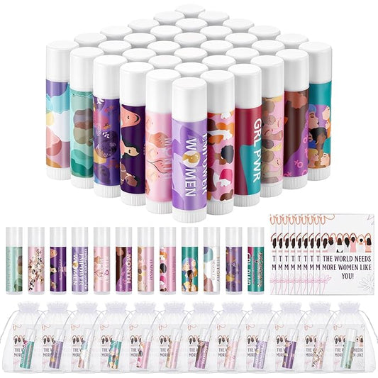36 Set Women's History Month Gift Bulk Freedom Equality Feminism Funny Lip Balm Tag Organza Bag Gift for Womens History Month Theme Favor International Womens Day Female Awareness Gifts
