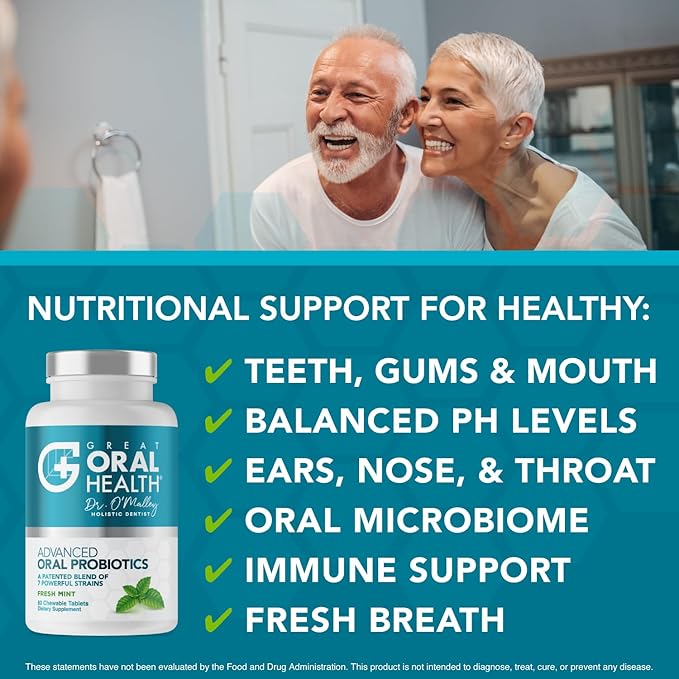 Oral Probiotics for Mouth Bad Breath Treatment for Adults: Dentist Formulated BLIS K12 M18 Advanced Oral Probiotics for Teeth and Gums, 60 Chewable Oral Health Probiotics Supplement Tablets (Mint 2pk)