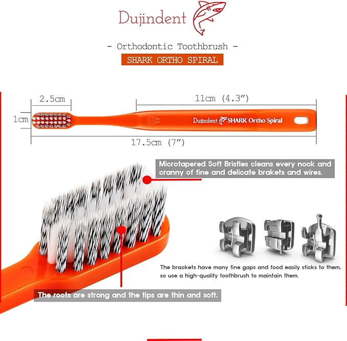 Orthodontic Toothbrush for Braces [4 Packs][Made in Korea] V Trim Cutting USA Bristles Braces Toothbrush for Brackets and Wires Cleaning (Shark Ortho Spiral, 4 Pack)