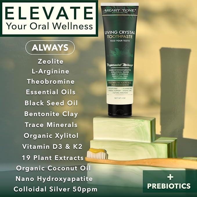 Living Crystal Toothpaste | Fluoride Free | Natural & Remineralizing Hydroxyapatite Toothpaste | Sensitive Teeth | Theobromine, Strengthens Enamel | Minty Fresh