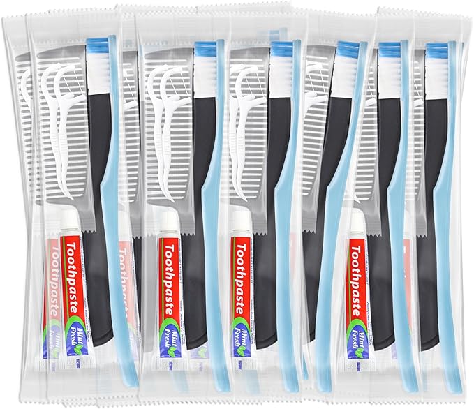 10 Sets Disposable Toothbrushes with Toothpaste Floss Comb Individually Wrapped, Disposable Toothbrush Bulk, 10g Toothpaste,Dental Floss,6in Comb Bulk Toothbrush Kit for Homeless,Airbnb,Hotel