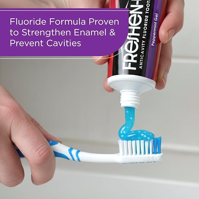 Freshen-Up MAX+ Whitening Anticavity Fluoride Toothpaste, 4-Pack – Peppermint Gel with Cooling Strips for Surface Stain Removal, Enamel Strength & Cavity Protection – 4 oz Each
