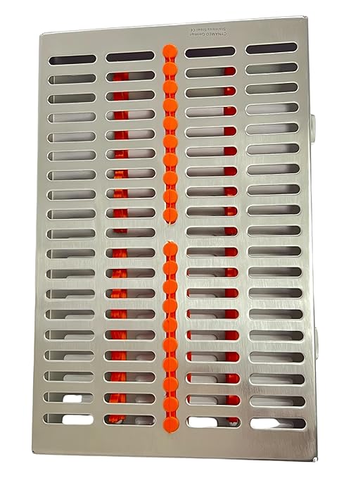 ArtLab-Dental Instrument Sterilization Cassette Rack Box (for 20 Pieces) for Dental Instruments Organizer and Dental Hygiene Sterilization Cassettes Rack Box (20 Slot -Orange)