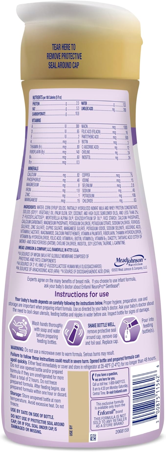 Enfamil NeuroPro Gentlease Ready-to-Feed with Smaller Proteins for Easy Digestion, Brain Supporting DHA, Prebiotic, HuMO6* Blend, Baby Formula for easing Fussiness, Crying, Gas, Spit-up in 24hrs, 32 Fl Oz, Pack of 6