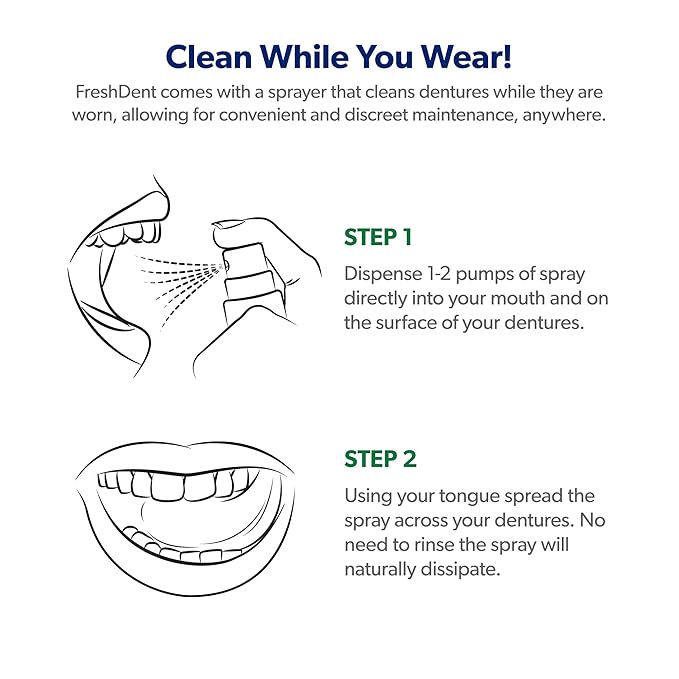 EverSmile FreshDent Denture and Partial Denture Cleaner + Teeth Whitening Spray and Foam– Travel Size Alternative to Cleaning Tablets That Eliminates Bacteria and Fights Bad Breath – 50ml + 10ml (4pk)