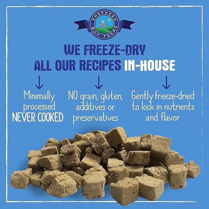 Shepherd Boy Farms Freeze Dried Raw Dog Food, Alligator Recipe, All Natural, No Synthetics, Made in USA with Goat's Milk & Organic Produce, High Protein, Complete Meal (14oz)
