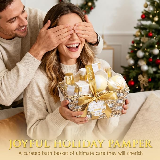 Birthday Gifts for Women, Honey & Almond Milk Relaxing Spa Gift Baskets for Women Self Care Package Bath Gift Set, Home Bath and Body Kit Pamper Valentines Day Gifts for Her Womens Mom Friends Sister