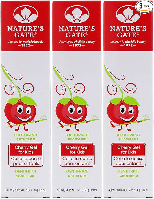 Nature's Gate Natural Toothpaste Gel, Cherry for Kids, 5 oz (Pack of 3) Set